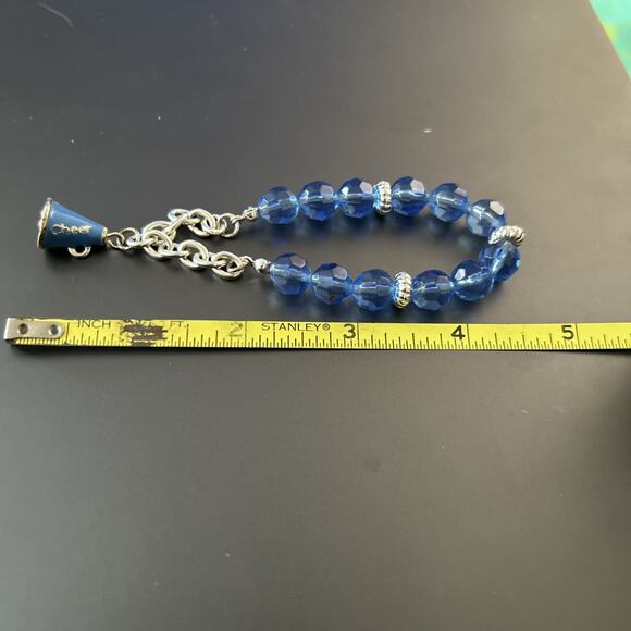 GO TEAM CHARM BRACELET "CHEERLEADER" Megaphone Cheer Blue Beads Silver Stretch - Picture 3 of 3